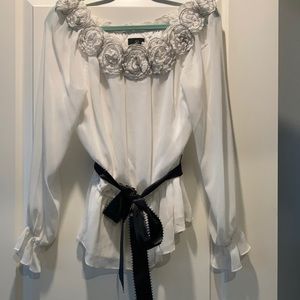 Adrianna Papell Chiffon Top Ivory - Size Large